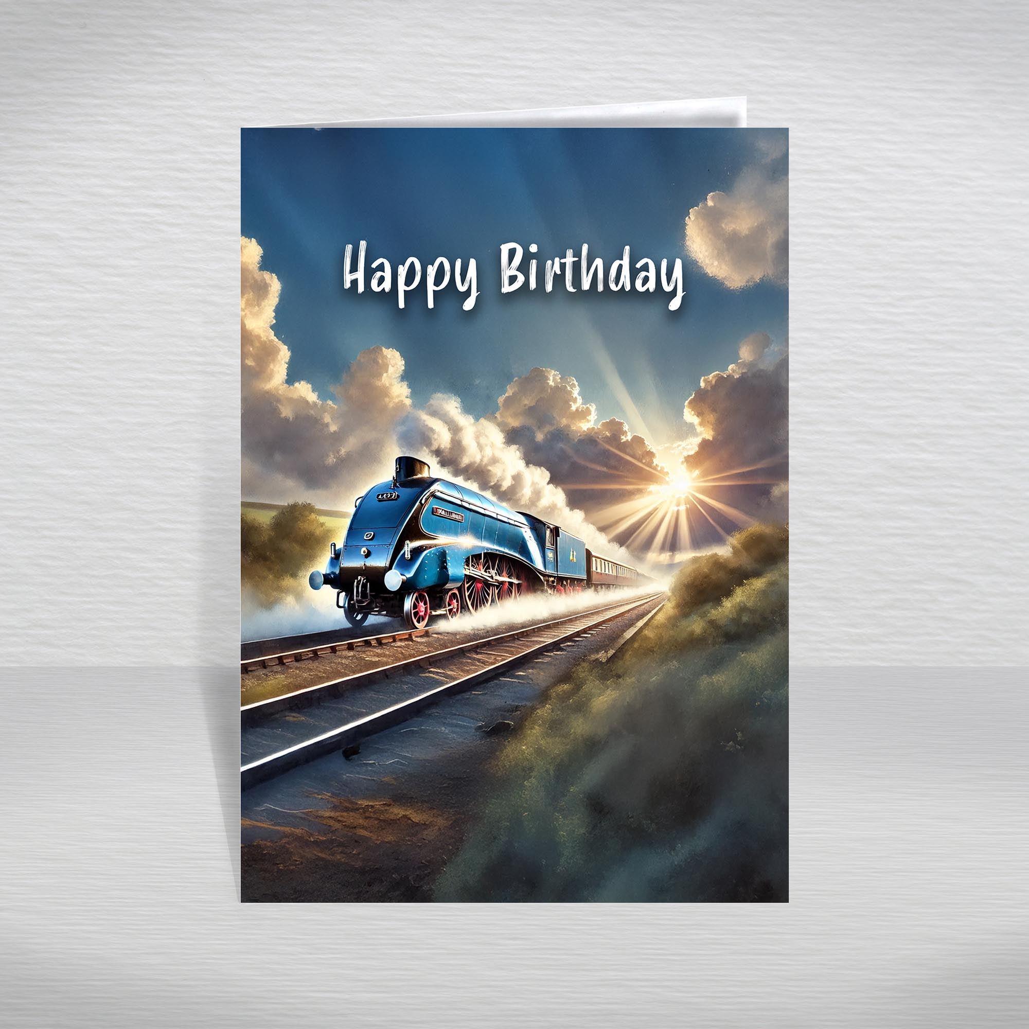 Steam locomotive greeting card