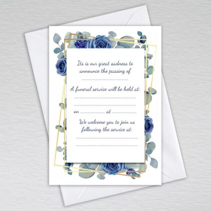 Funeral Invitation/Announcement cards: Dusty Blue Eucalyptus and Navy Rose