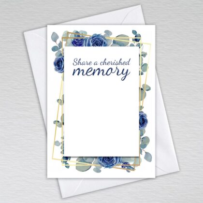 Funeral Memory cards: Dusty Blue Eucalyptus and Navy Rose