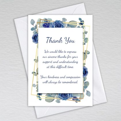 Funeral Thank you cards: Dusty Blue Eucalyptus and Navy Rose